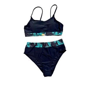 3-PIECE SWIM SET ~ Black Bikini w/Tropical Print Adjustable Straps and Cover-Up